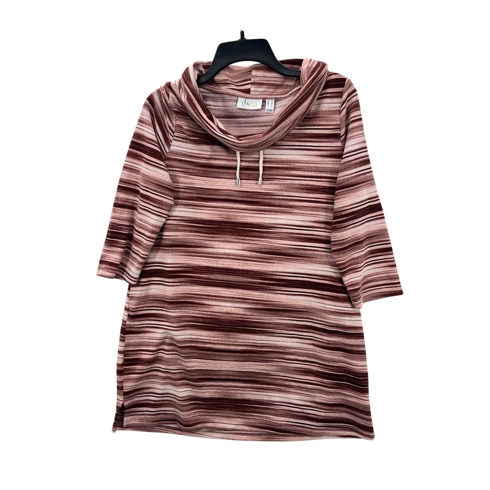 d&co Active‎ Women's Cowl Neck Space Dye Stripe Knit Tunic Top Dress Size M